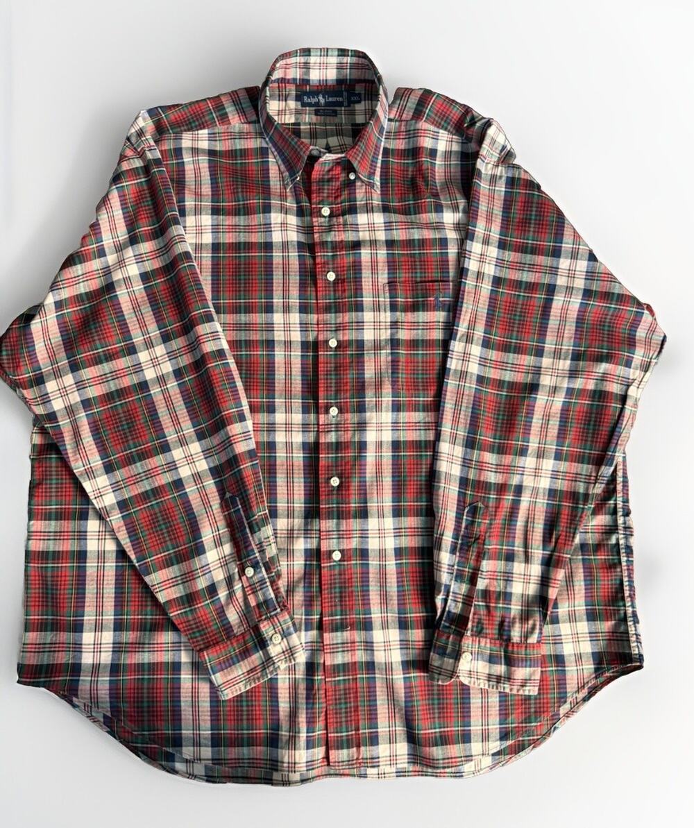 Polo Ralph Lauren Men's XXL "Blaire" Plaid Button Down Shirt Red Green Tartan